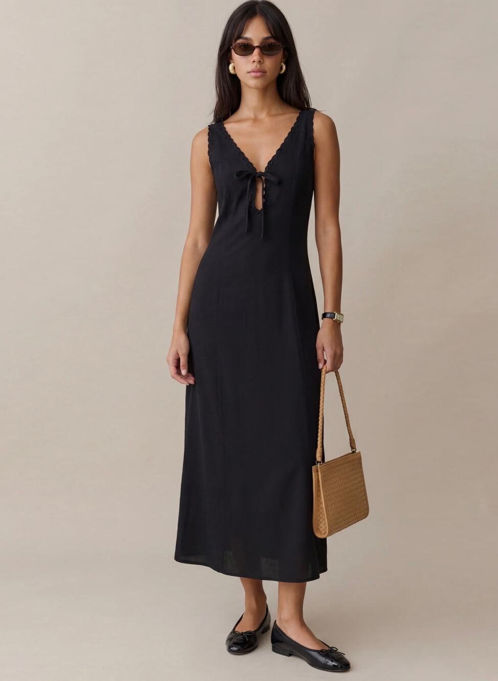 New kourt Louisa Dress size XS black midi $245